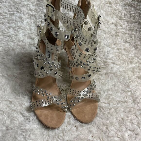 Steve Madden Moto Multi Straps Stud clear ankle strap sandals back zipper SZ8.5M - Picture 5 of 9